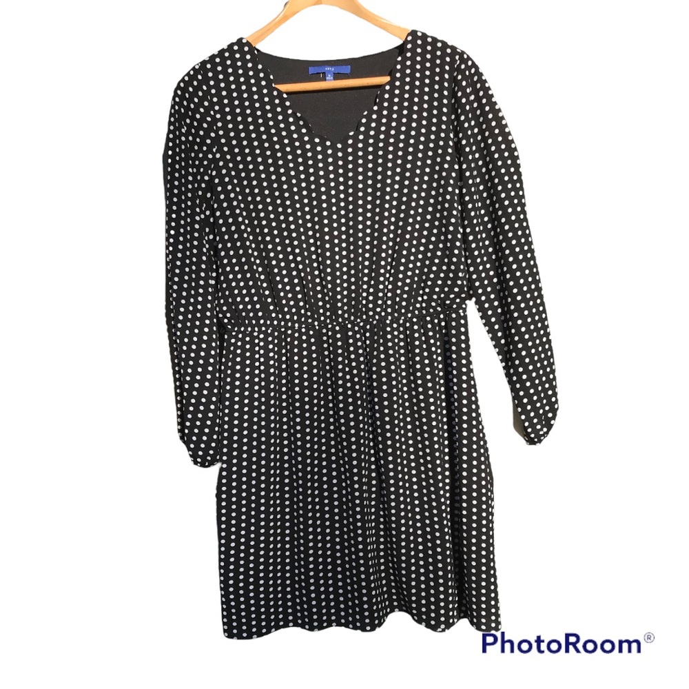 Polka Dot Long Sleeve Elastic Waist Dress